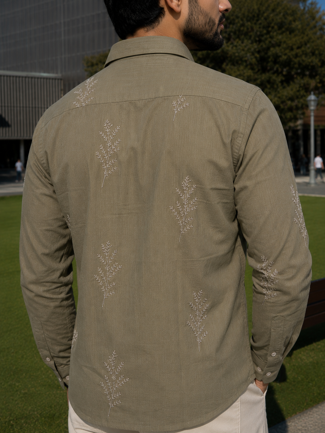 Minimal Fern Embroidery Shirt for Men