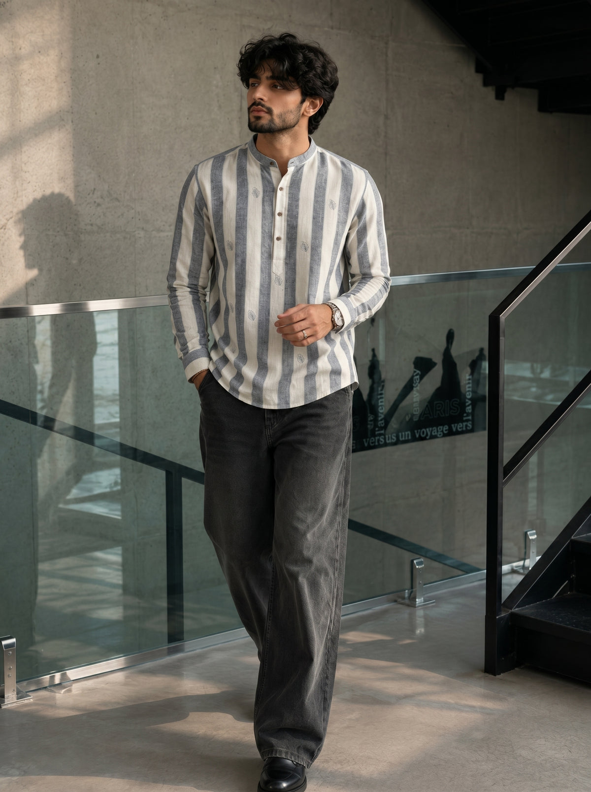 Striped Short Kurta Shirt – Modern Ethnic Luxe