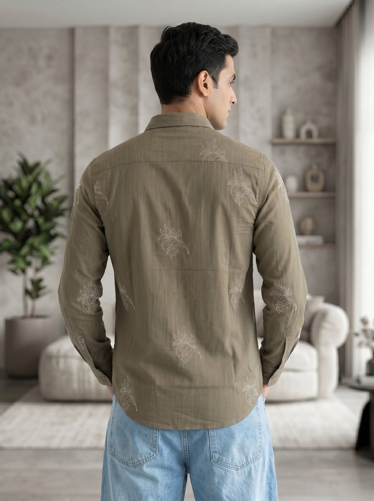 Vibe Craft Premium Botanical Embroidery Casual Shirt for Men
