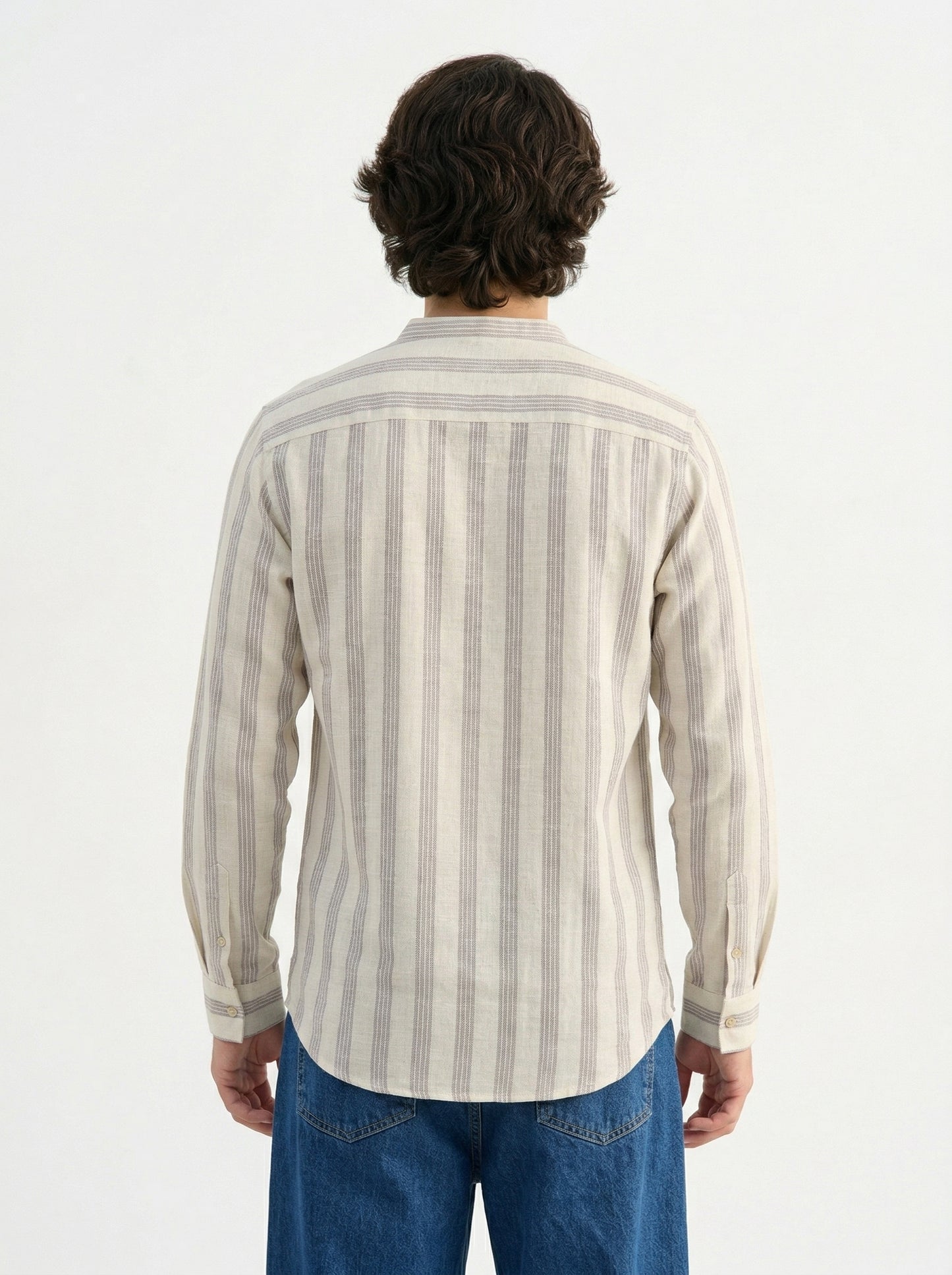 Men's Striped Short Kurta Shirt with Tiny Embroidery