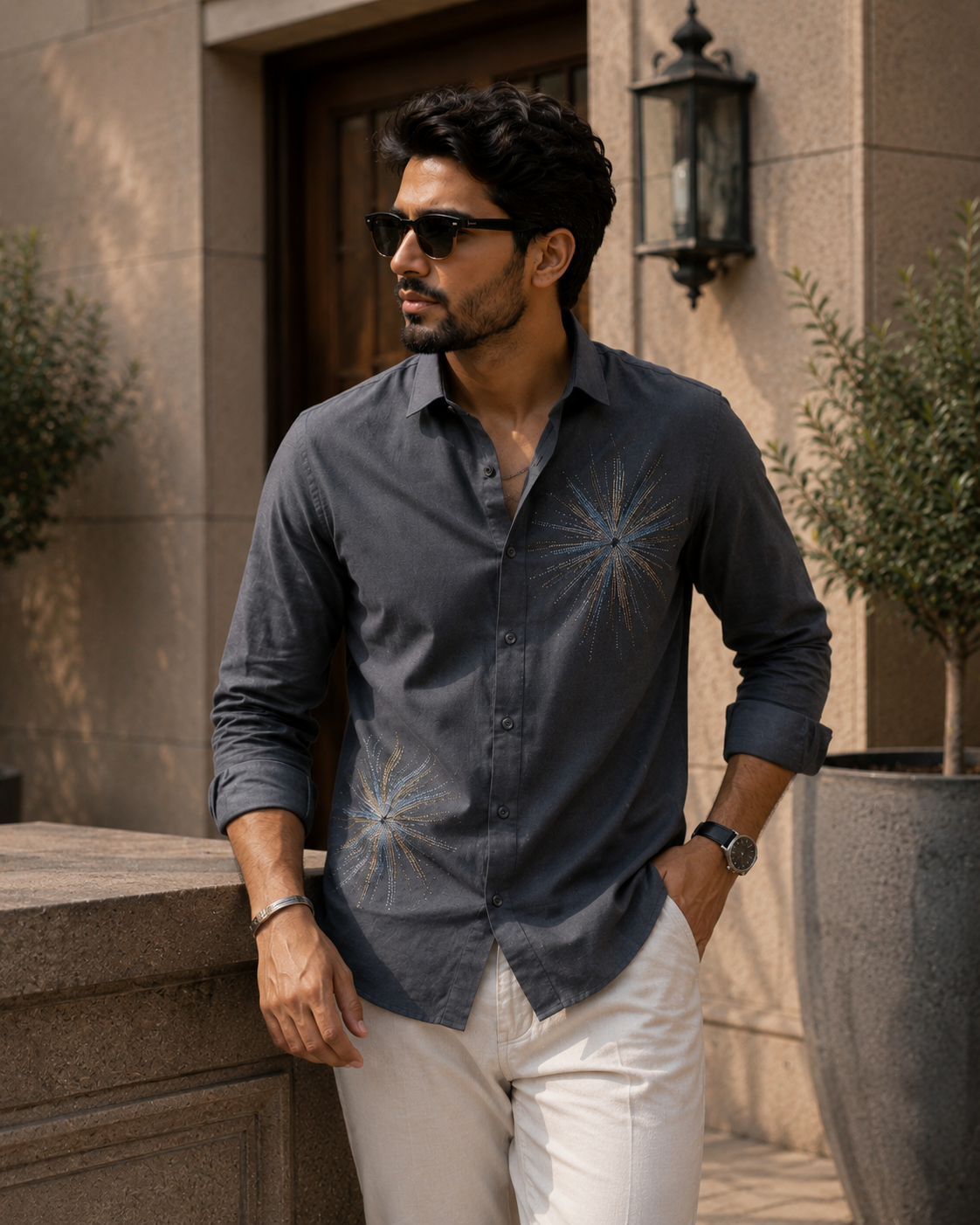 Men's Starburst Graphic Print Casual Shirt