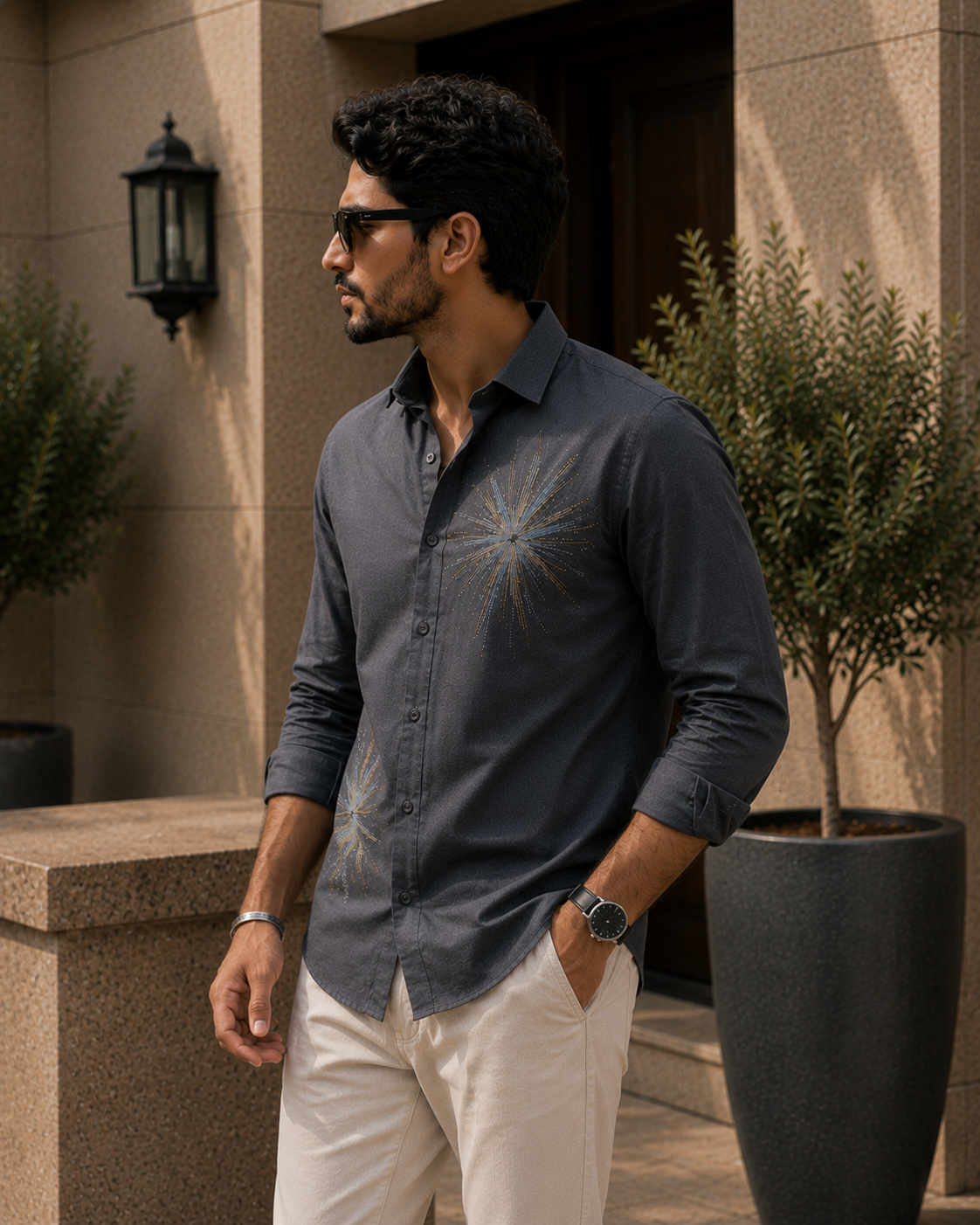Men's Starburst Graphic Print Casual Shirt