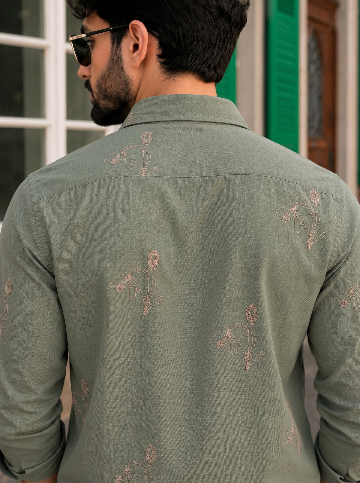 Vibe Craft Men's Tulip Embroidery Textured Cotton Shirt
