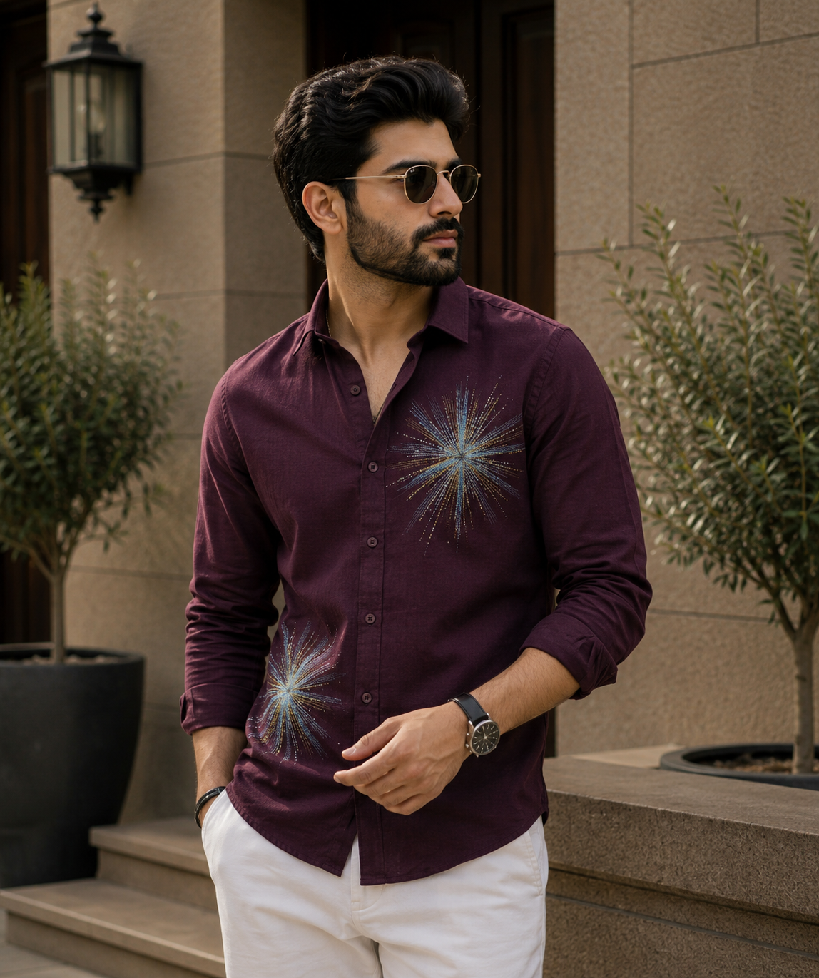 Men's Starburst Graphic Print Casual Shirt