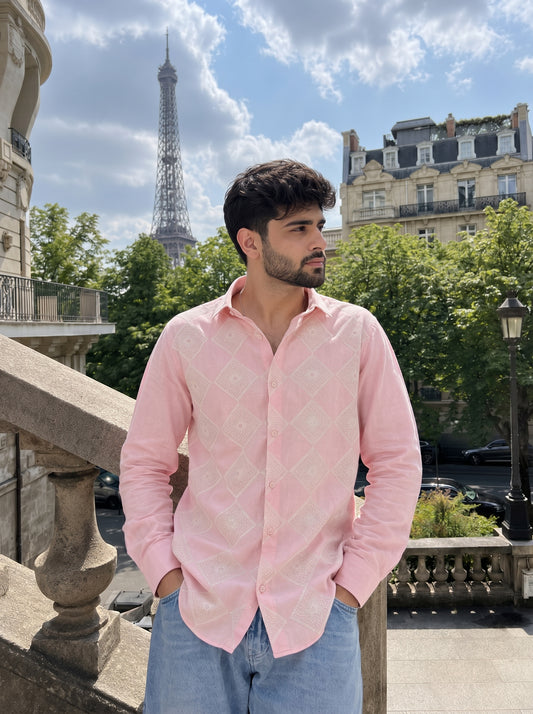 Men’s Pink Embroidered Designer Casual Shirt