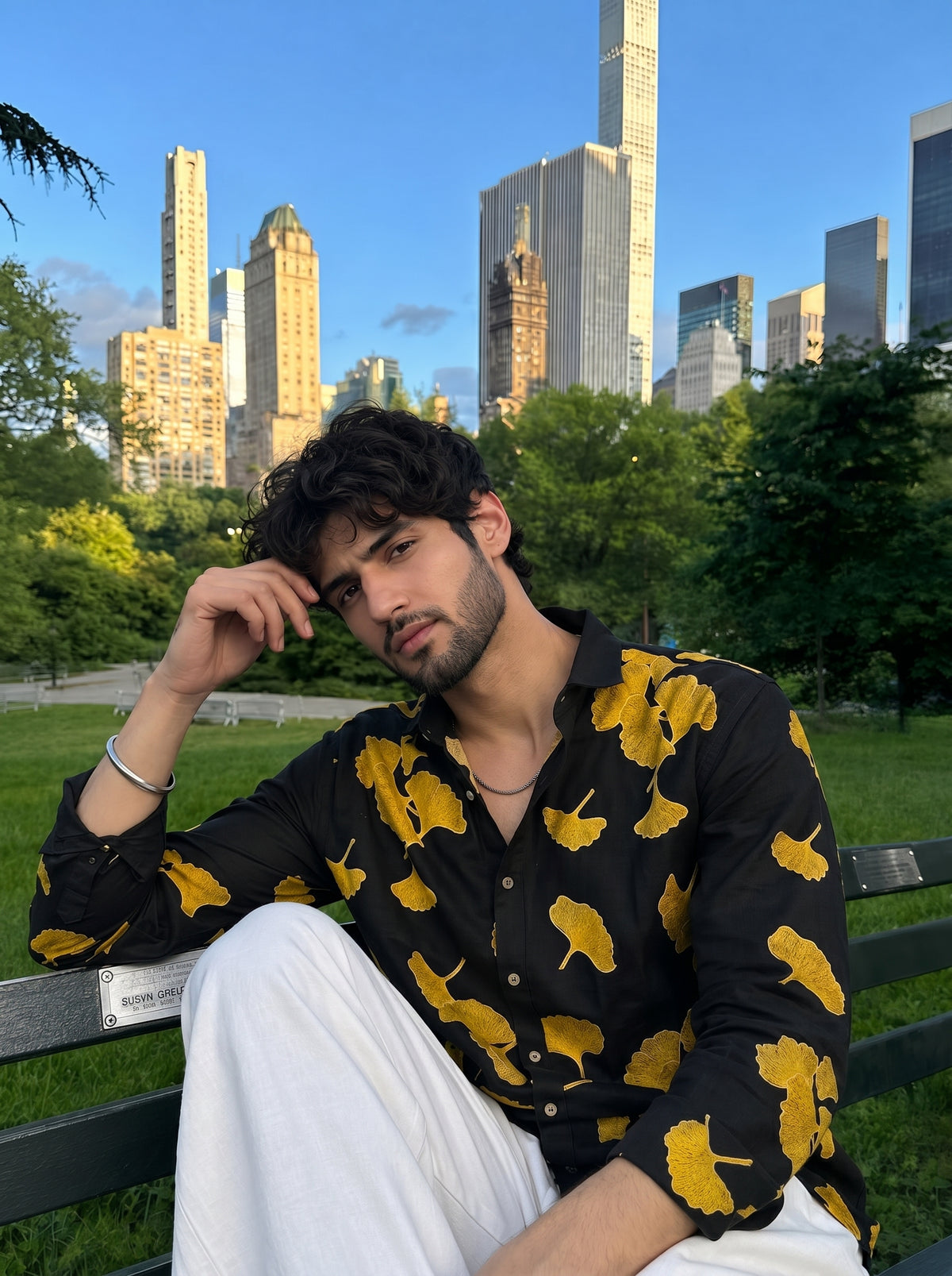 Men’s Geometric Embroidered Premium Shirt