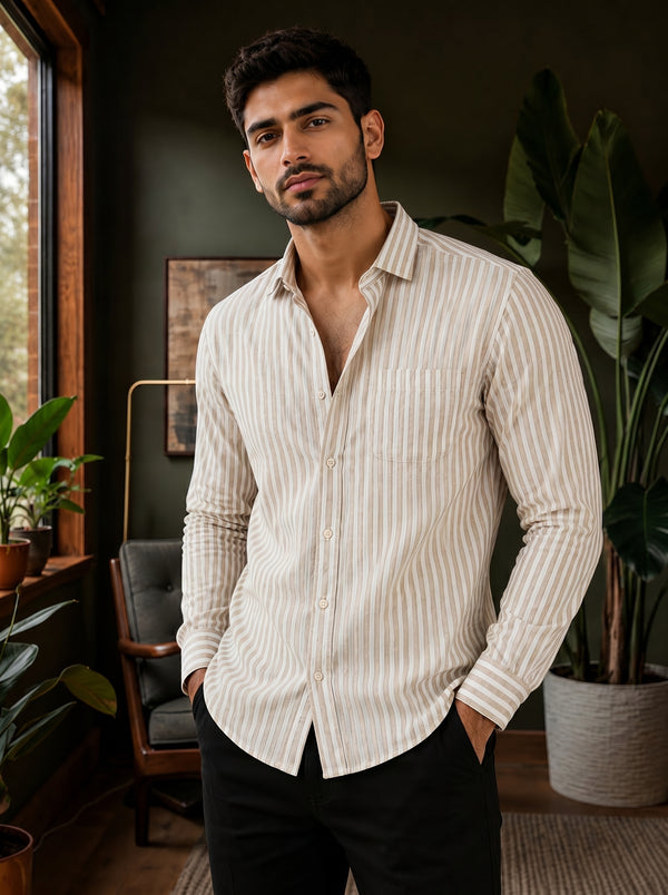 Men’s Vertical Striped Premium Cotton Linen Shirt