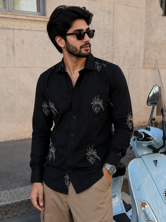 Vibe Craft Premium Botanical Embroidery Casual Shirt for Men
