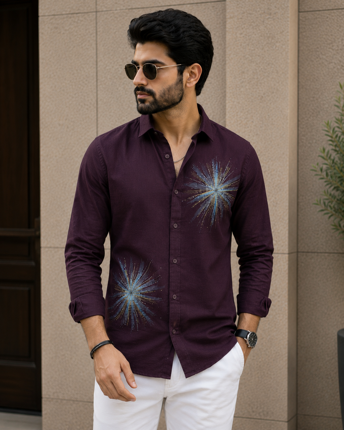 Men's Starburst Graphic Print Casual Shirt