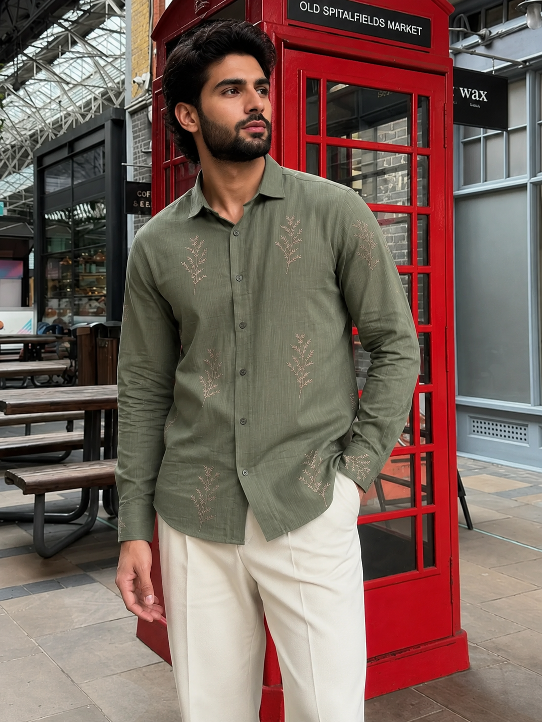 Minimal Fern Embroidery Shirt for Men