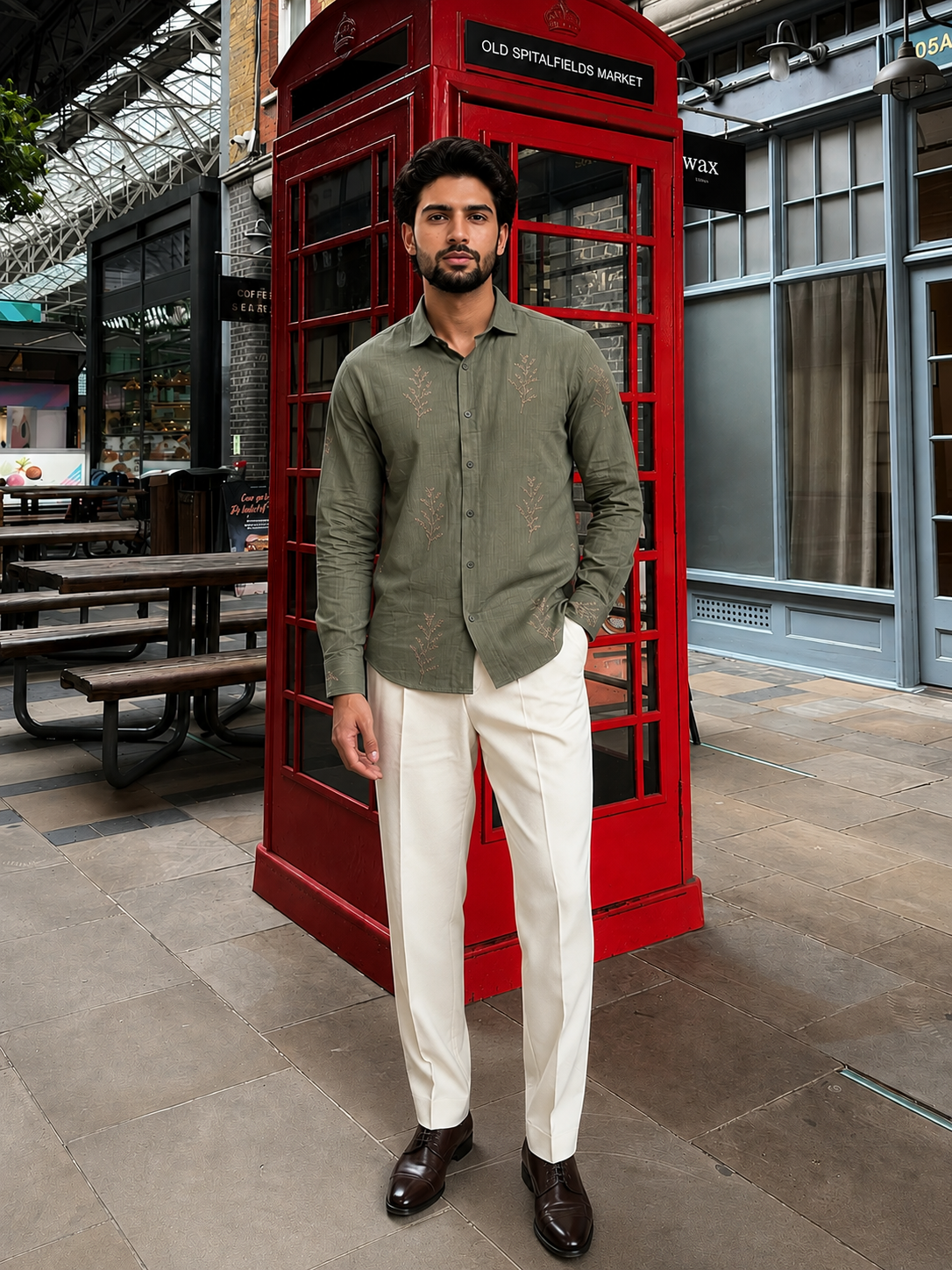 Minimal Fern Embroidery Shirt for Men