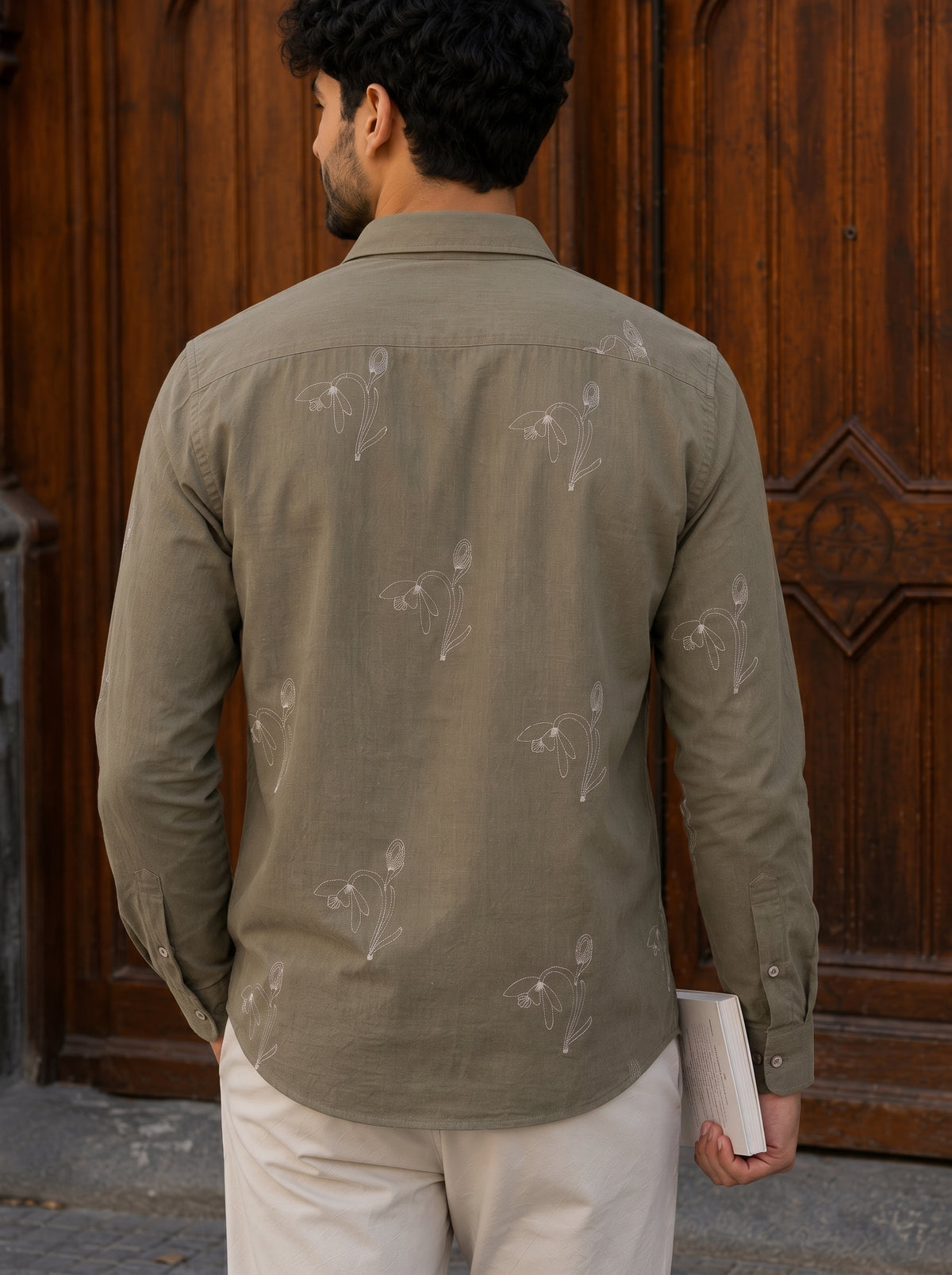 Vibe Craft Men's Tulip Embroidery Textured Cotton Shirt
