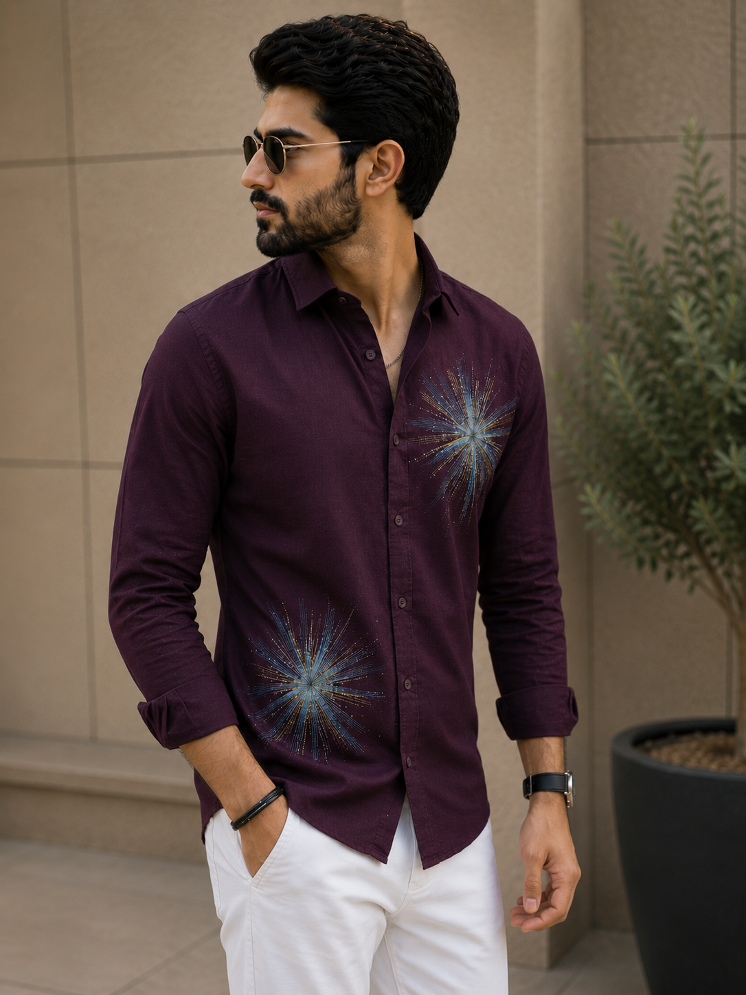 Men's Starburst Graphic Print Casual Shirt