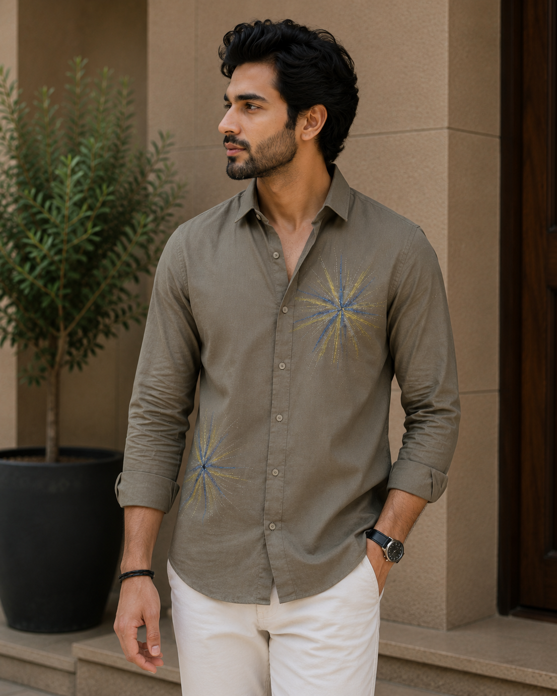 Men's Starburst Graphic Print Casual Shirt