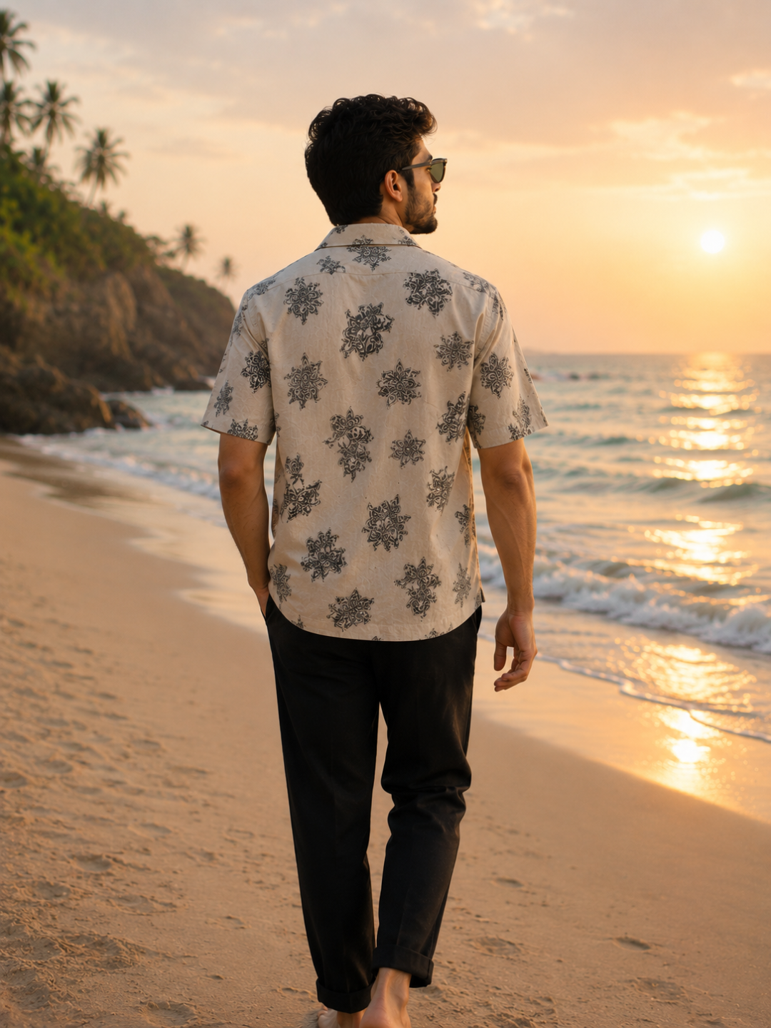 Men's Beige Paisley Print Resort Shirt