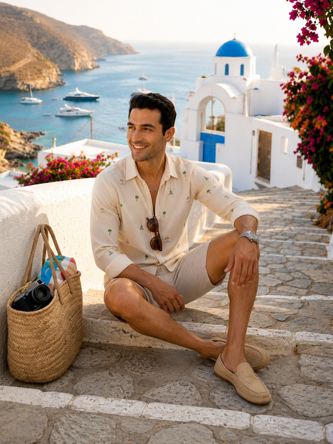 Beige Textured Embroidered Shirt