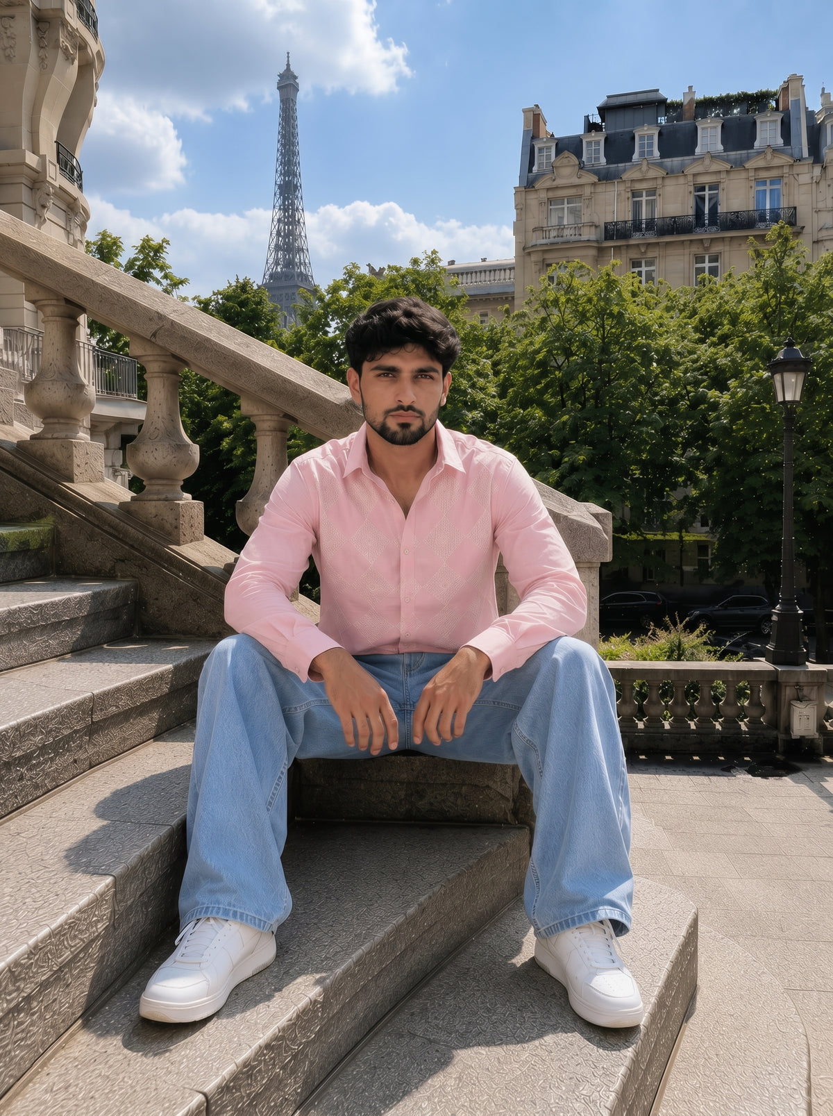 Men’s Pink Embroidered Designer Casual Shirt