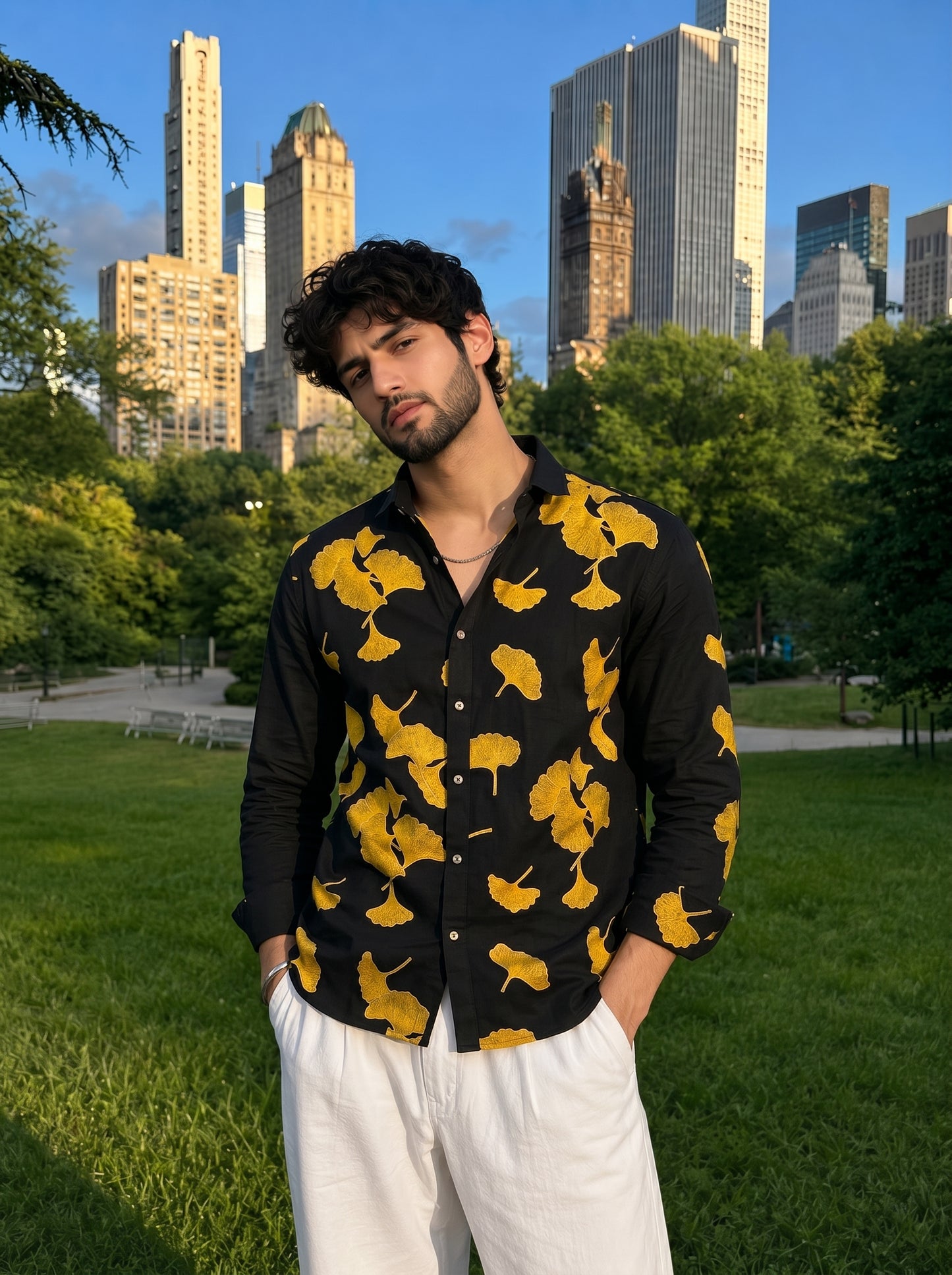 Men’s Geometric Embroidered Premium Shirt