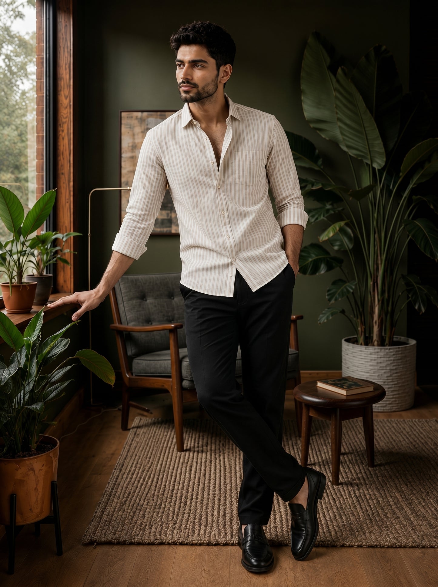 Men’s Vertical Striped Premium Cotton Linen Shirt