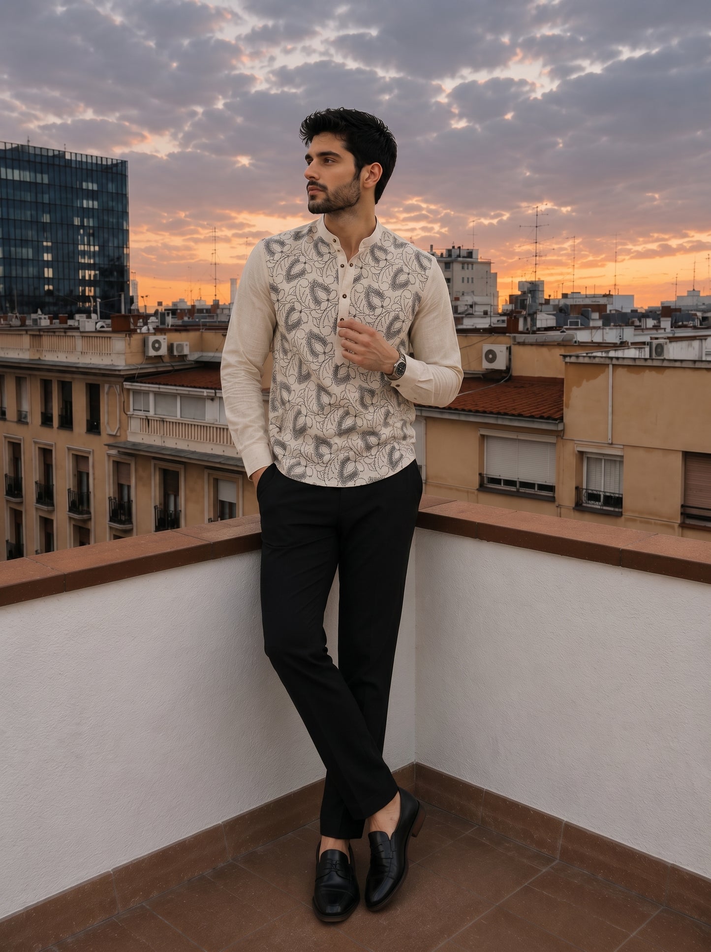 Men’s Floral Embroidered Kurta Shirt