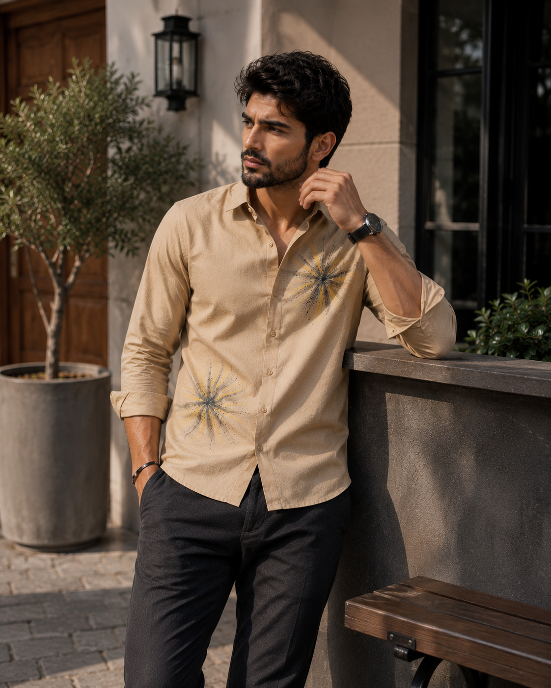 Men's Starburst Graphic Print Casual Shirt