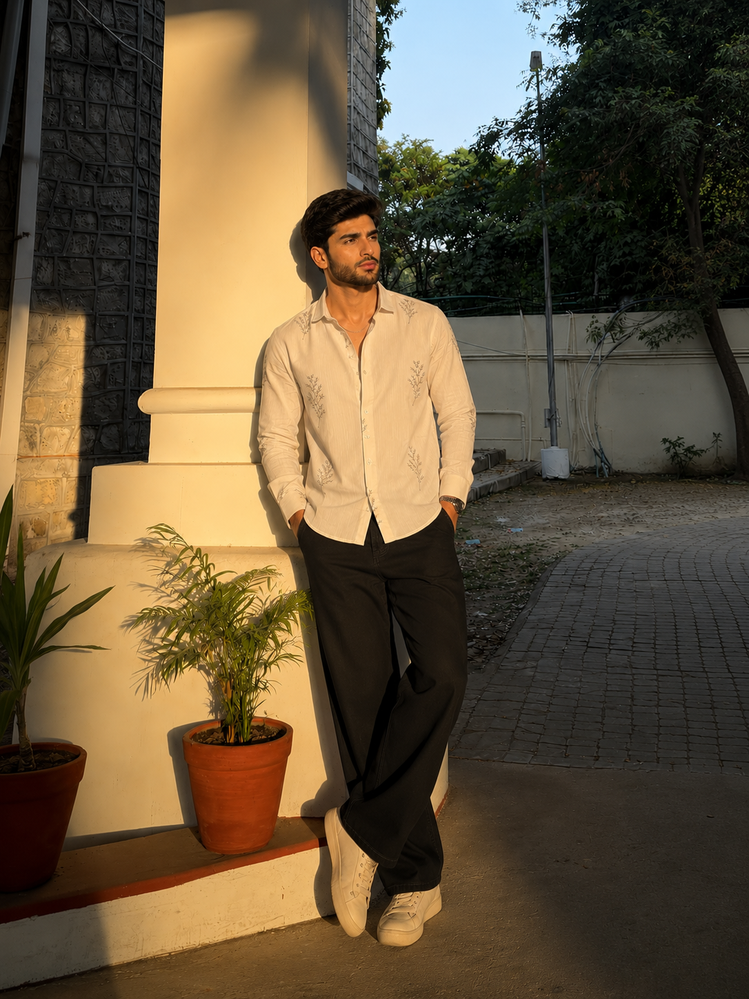 Minimal Fern Embroidery Shirt for Men