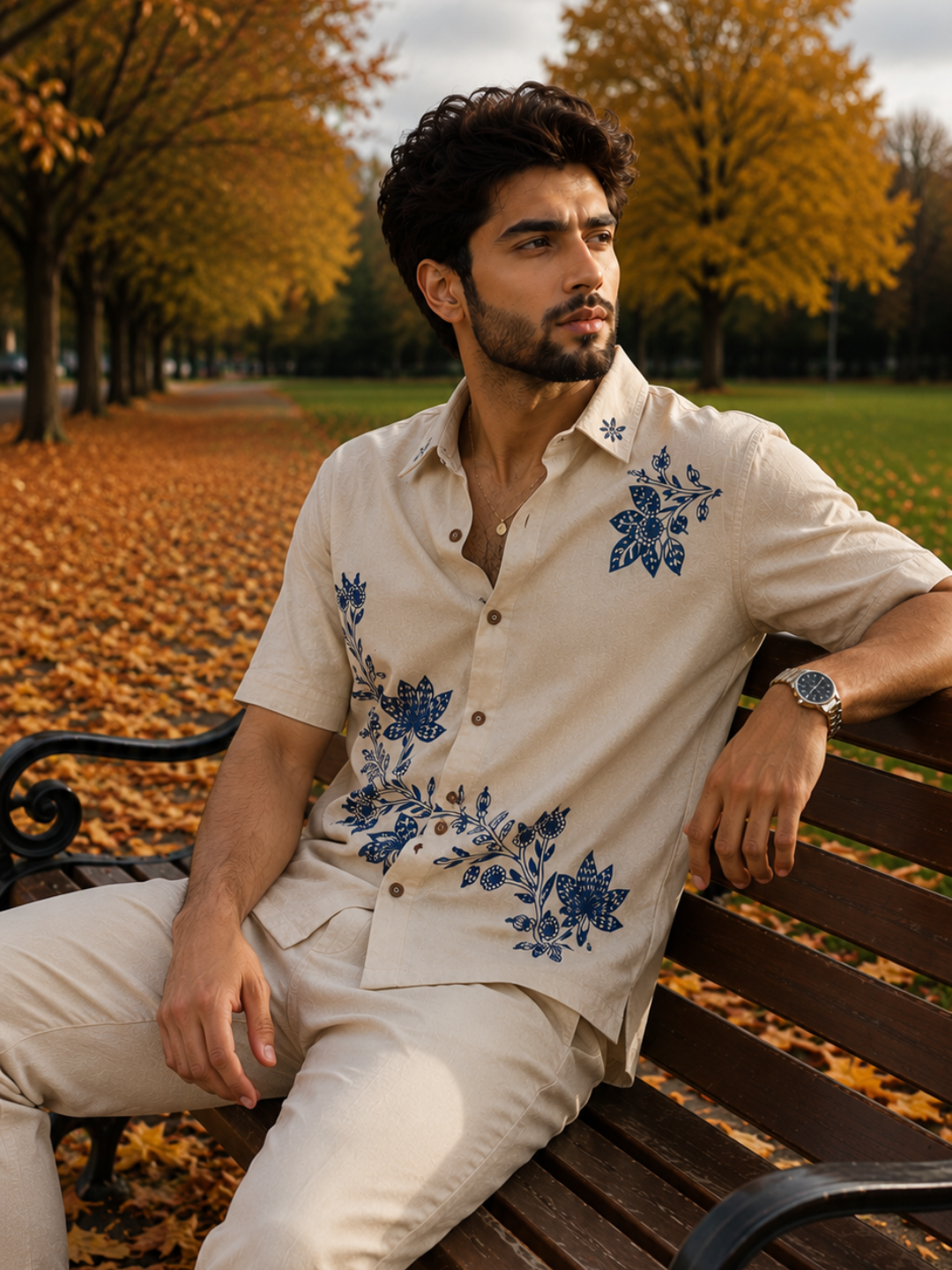 Premium Beige Placement Graphic Print Shirt for Men