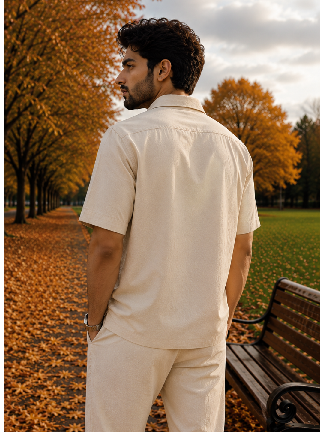 Premium Beige Placement Graphic Print Shirt for Men