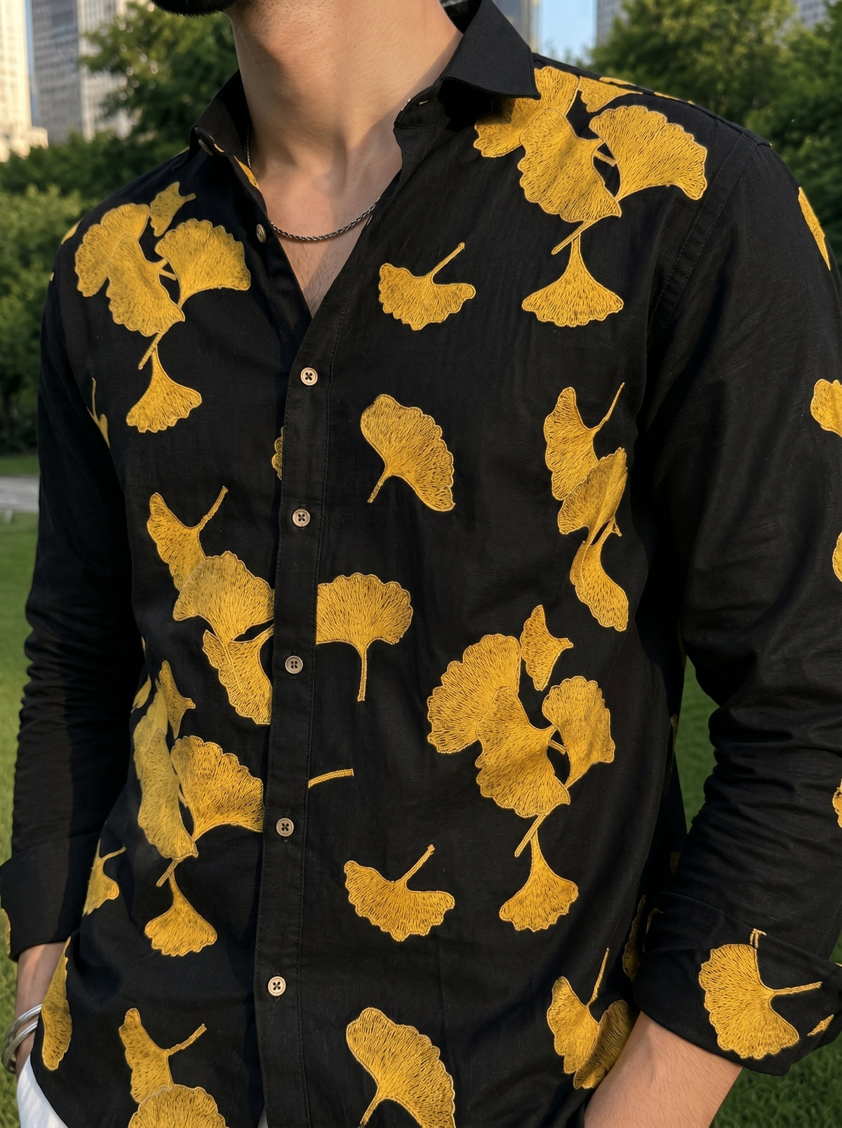 Men’s Geometric Embroidered Premium Shirt