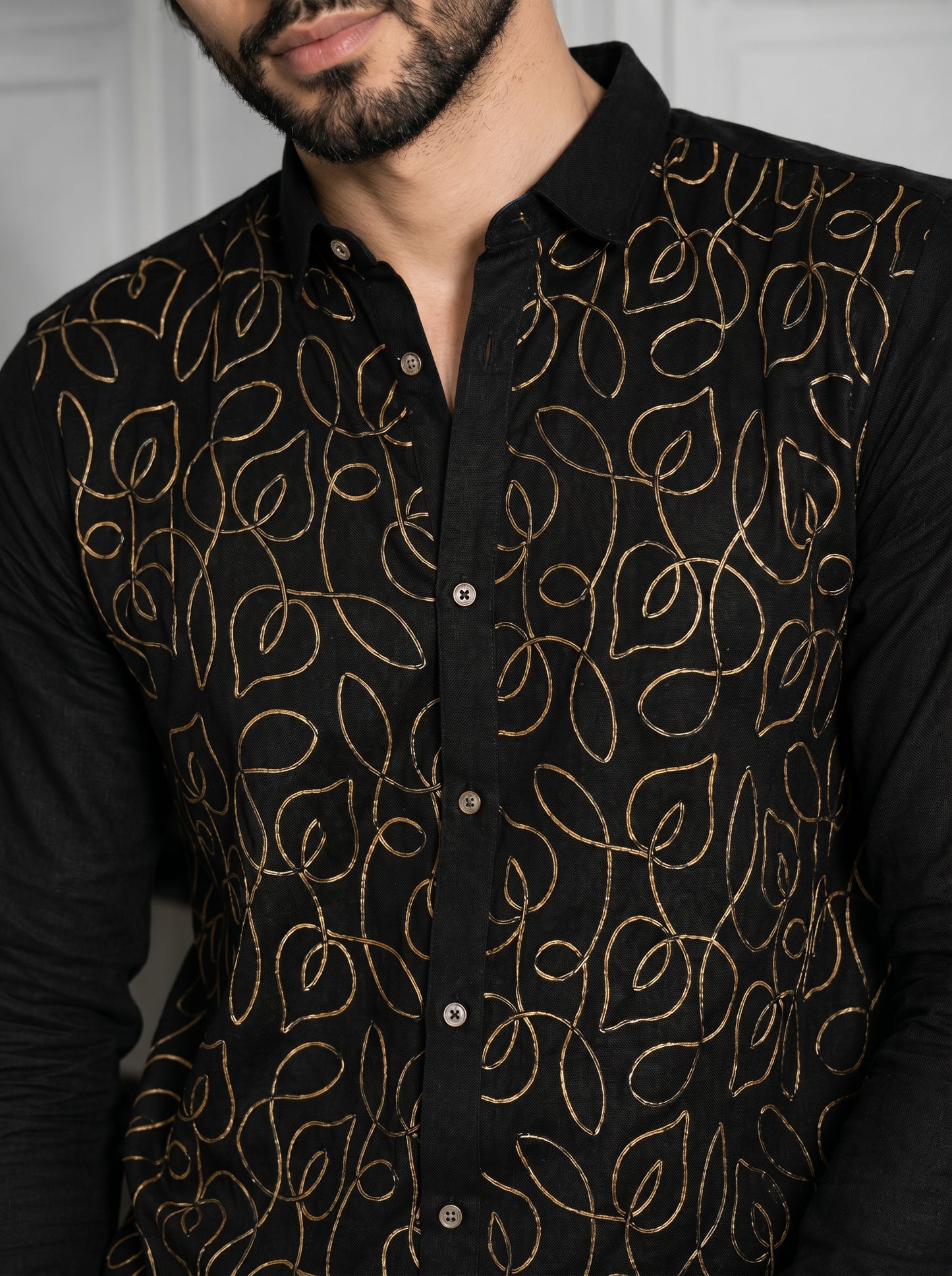 Men’s Gold Geometric Embroidered Premium Shirt