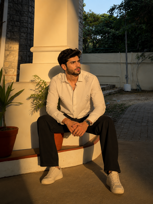 Minimal Fern Embroidery Shirt for Men