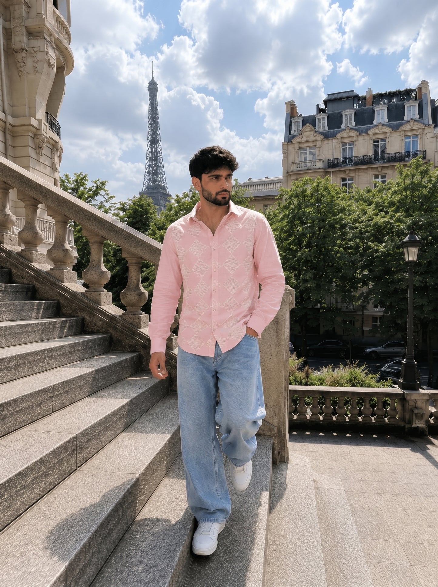 Men’s Pink Embroidered Designer Casual Shirt