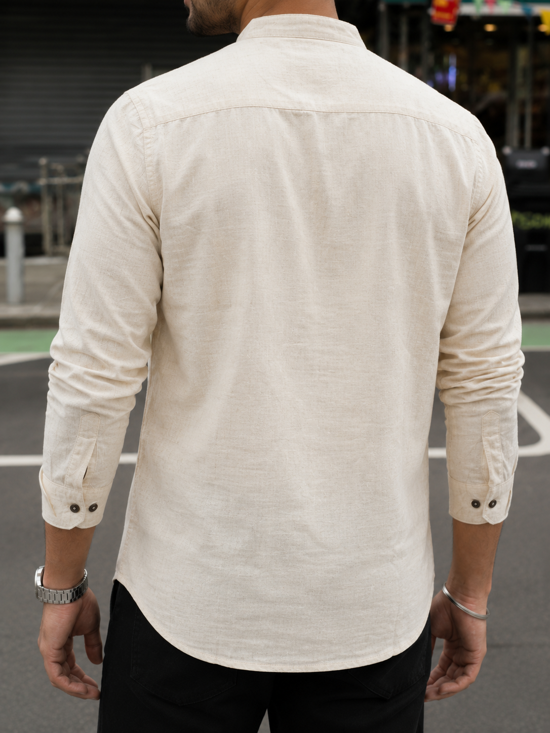 Men’s Ivory Embroidered Cotton Linen Short Kurta Shirt