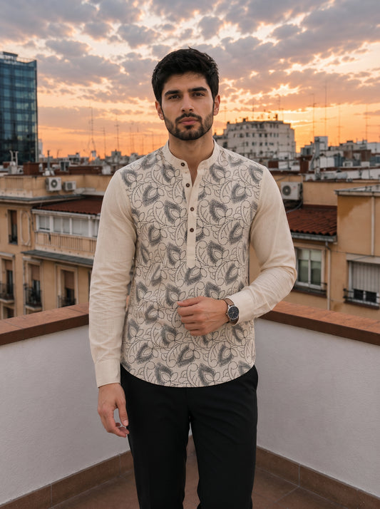 Men’s Floral Embroidered Kurta Shirt