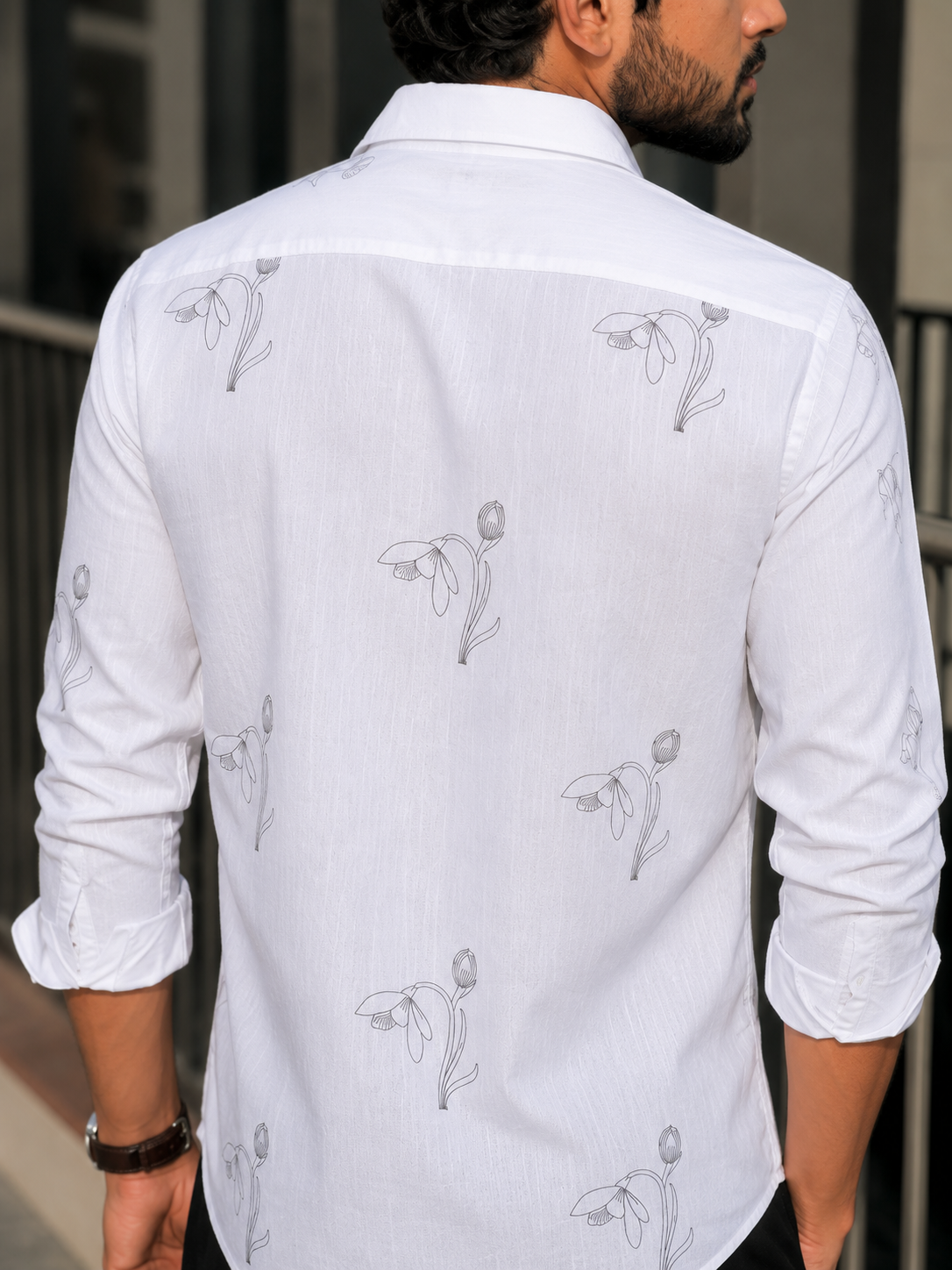 Vibe Craft Men's Tulip Embroidery Textured Cotton Shirt