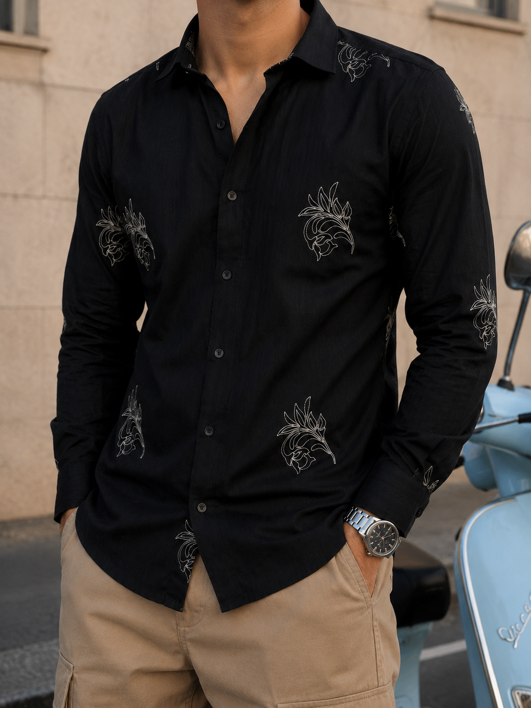 Vibe Craft Premium Botanical Embroidery Casual Shirt for Men