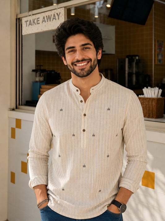 Men’s Striped Embroidery Kurta Shirt