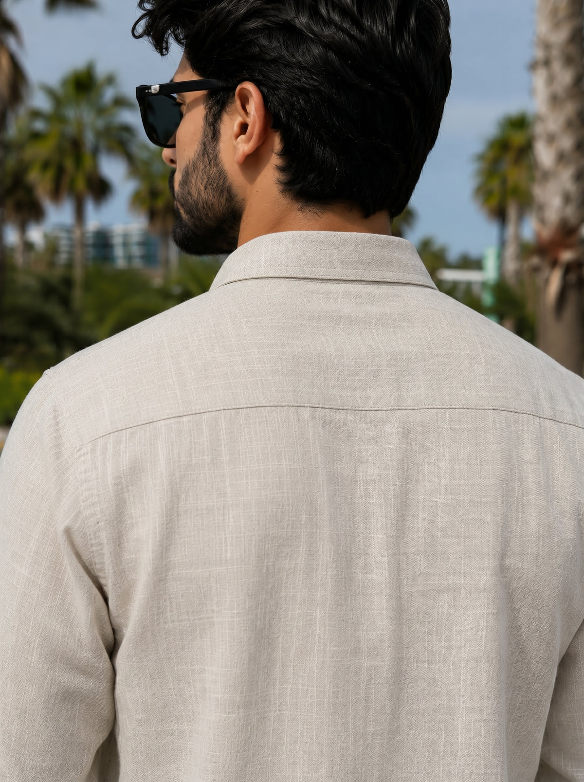 Men’s beige Floral Embroidered Cotton-Linen Shirt
