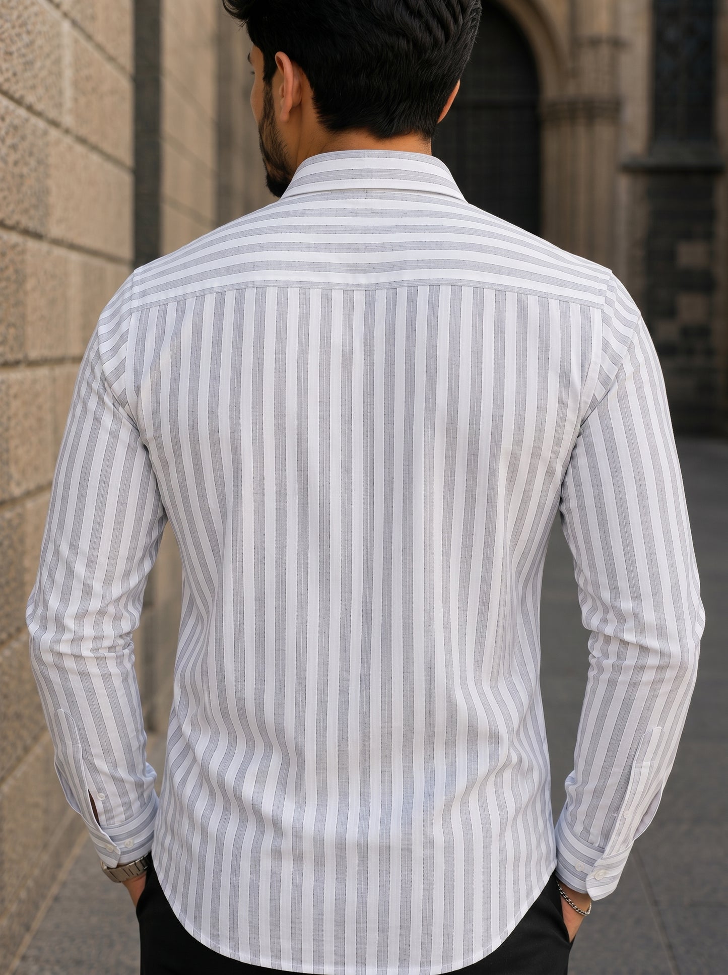 Men’s Beige Baroque Embroidered Premium Cotton Linen Shirt