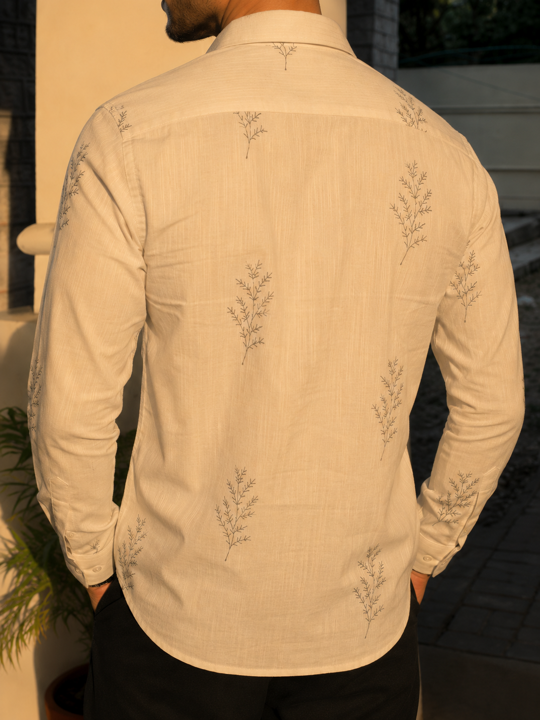 Minimal Fern Embroidery Shirt for Men