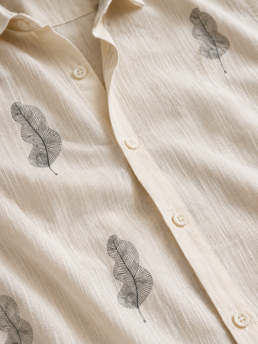 Vibe Craft Men's Feather Embroidery Textured Cotton Shirt