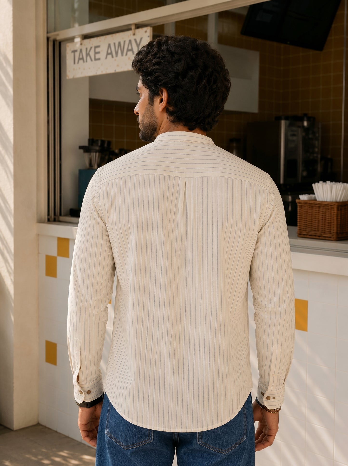 Men’s Striped Embroidery Kurta Shirt