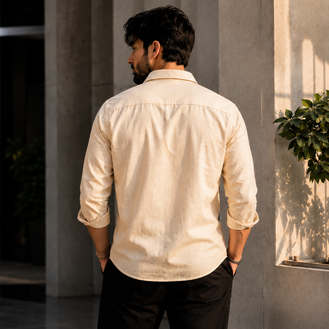 Men’s Ivory Elephant Motif Graphic Cotton Linen Shirt