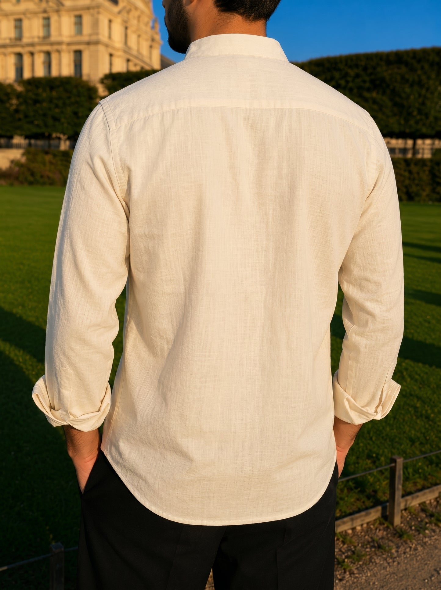 Men’s Off-White Floral Embroidered Premium Short Kurta