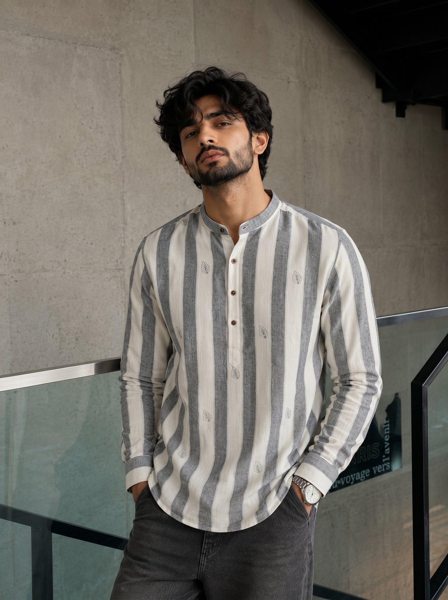 Striped Short Kurta Shirt – Modern Ethnic Luxe