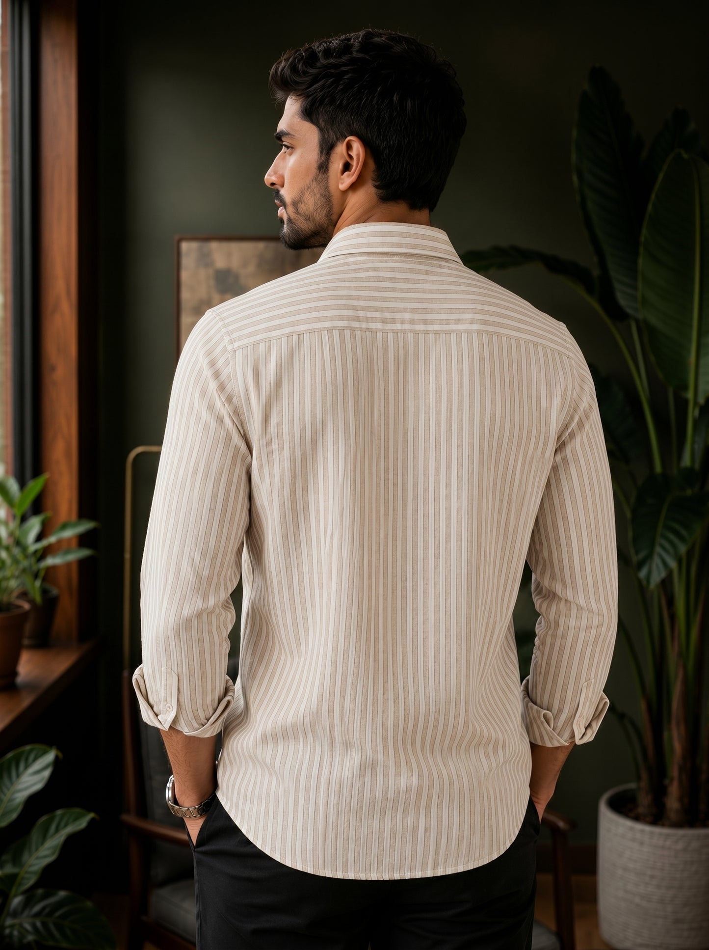 Men’s Vertical Striped Premium Cotton Linen Shirt