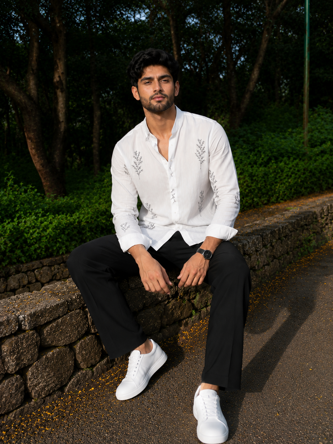 Minimal Fern Embroidery Shirt for Men