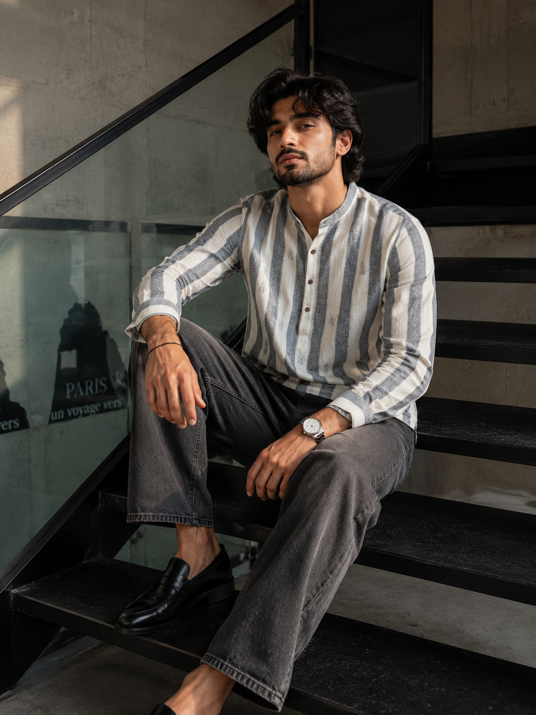 Striped Short Kurta Shirt – Modern Ethnic Luxe