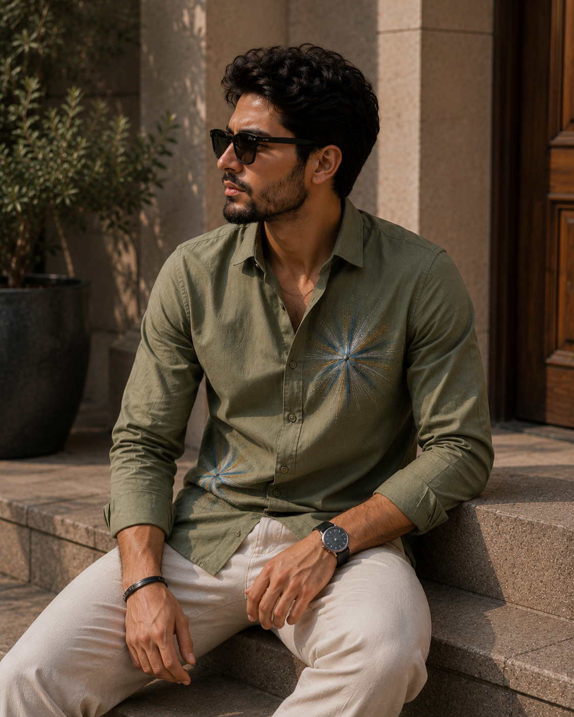 Men's Starburst Graphic Print Casual Shirt