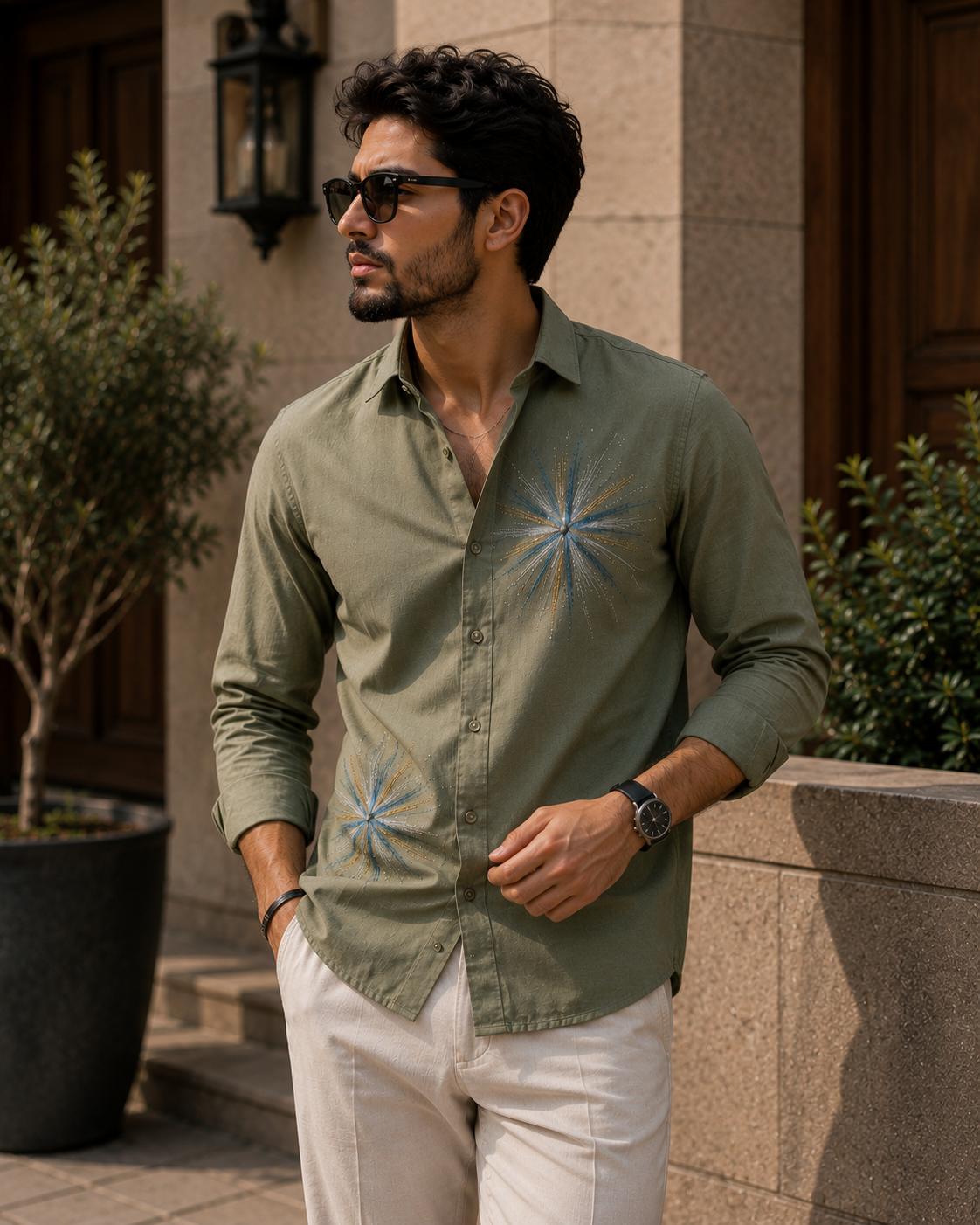 Men's Starburst Graphic Print Casual Shirt